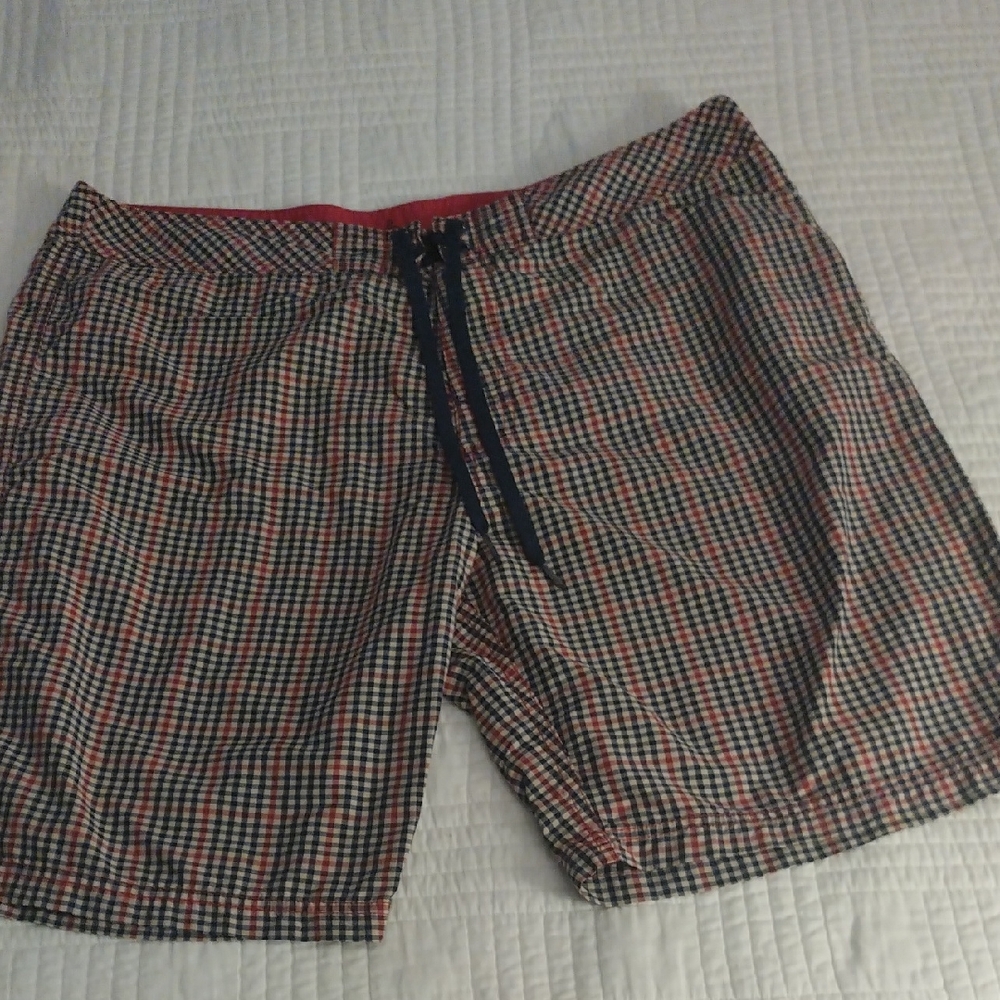Prana Red and Blue Swim Board Shorts Relaxed Fit